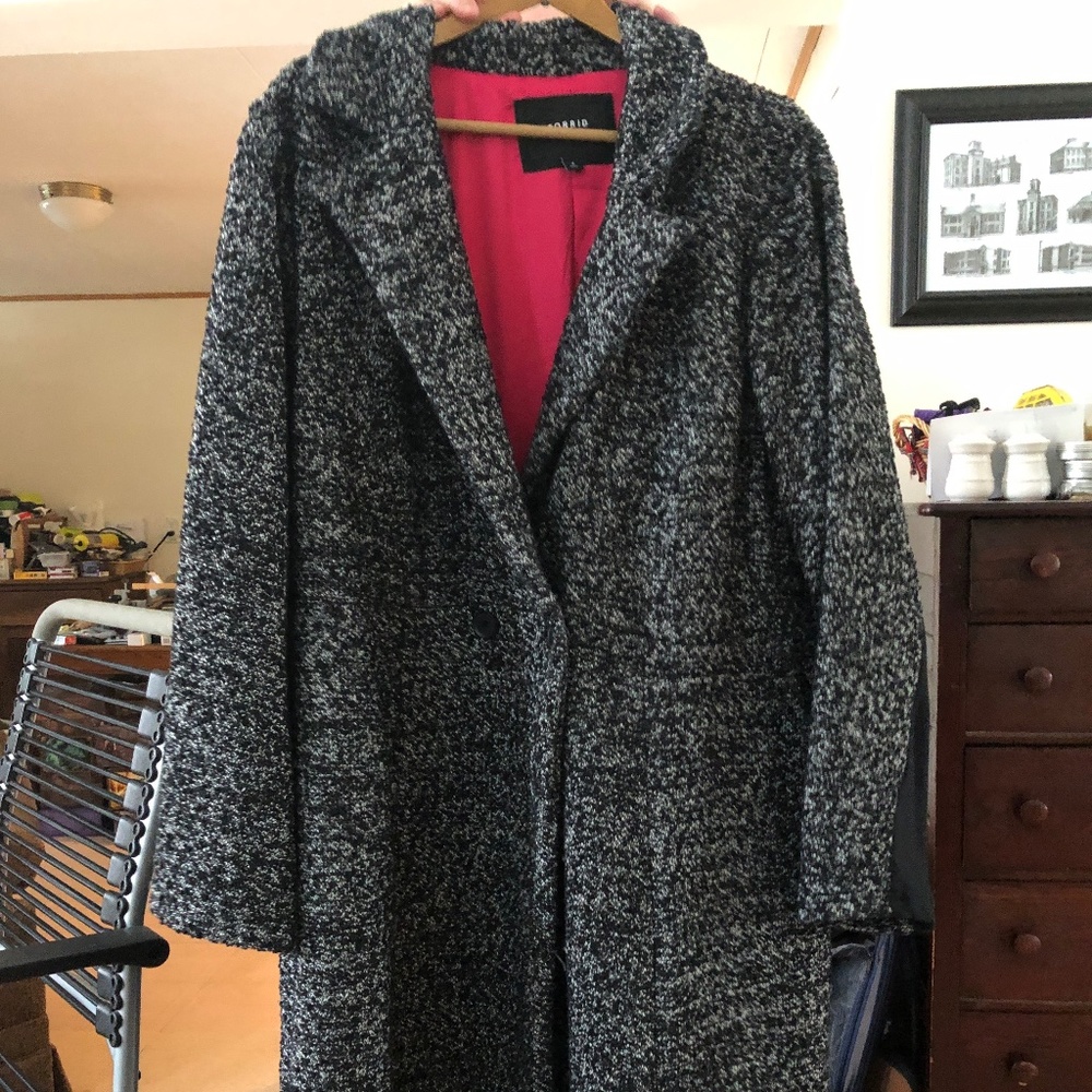 Torrid Black & White Boucle Statement Coat w/ Hot Pink Lining